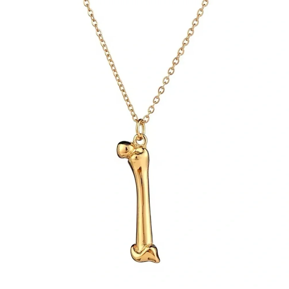 18K Gold Bone Pendant Gothic Punk Orthopedic Medical Theme Necklace
